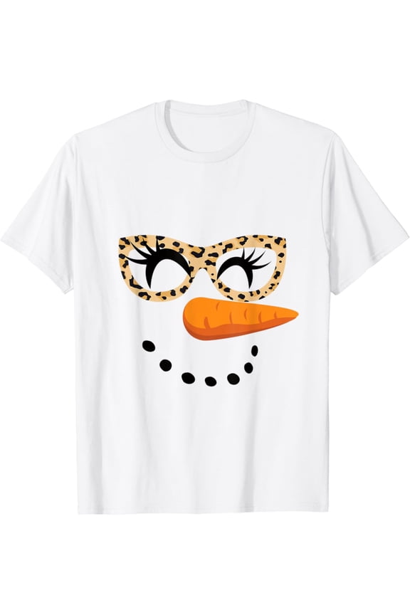 Winking Eye Leopard Print Eyeglass Snowman Face T-Shirt
