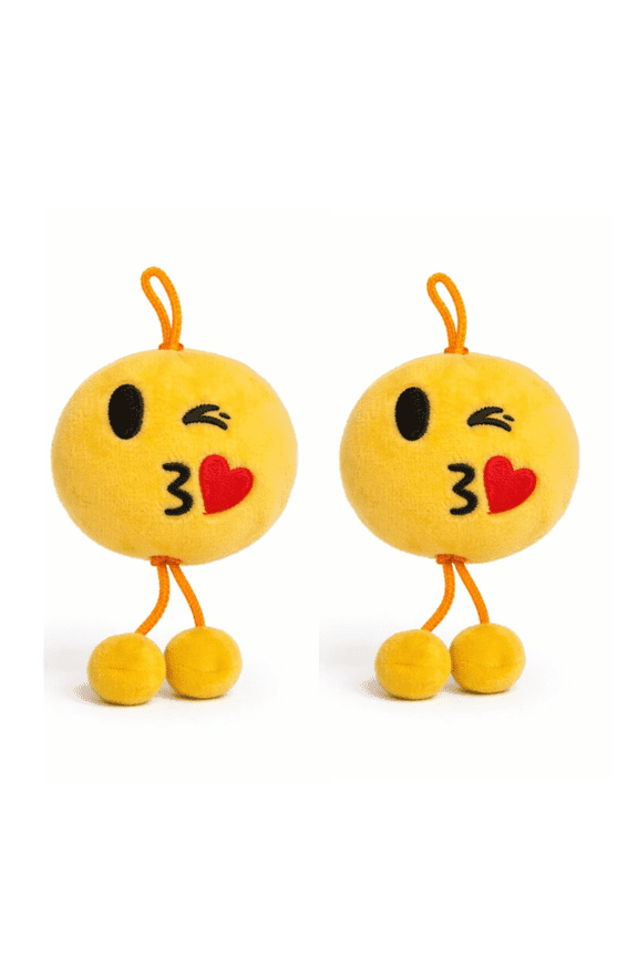 Winking Kiss Emoji Plush Keychain Soft Stuffed Hanging Doll with Rope Legs Cute Fun Gift Bag Accessory Toy ( Pack of 2 )