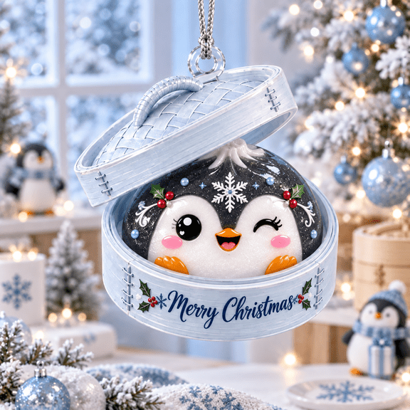 Winking Penguin Steamer Basket Christmas Ornament