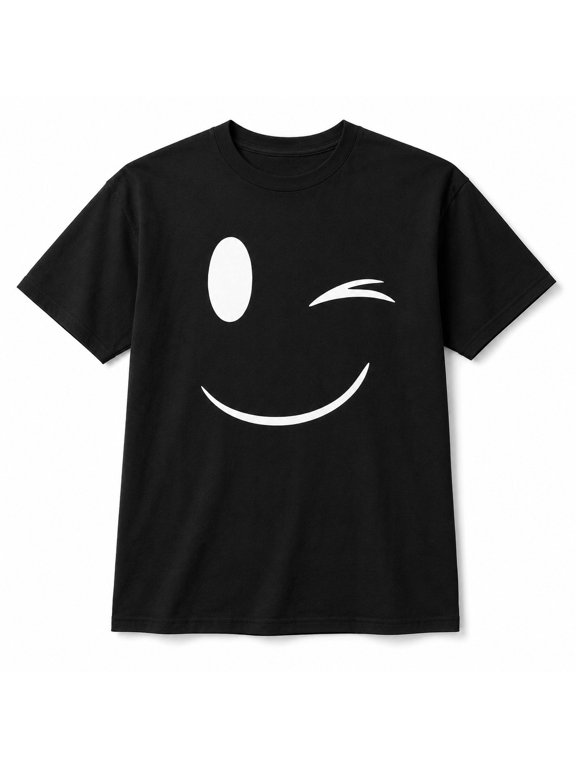 Winking Smiley Face Graphic T-Shirt, Unisex Short Sleeve Cotton Tee