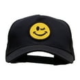 thumbnail image 1 of Winking Smiley Face Patched Solid Cotton Twill 5 panel Mesh Back Cap - Black OSFM, 1 of 5