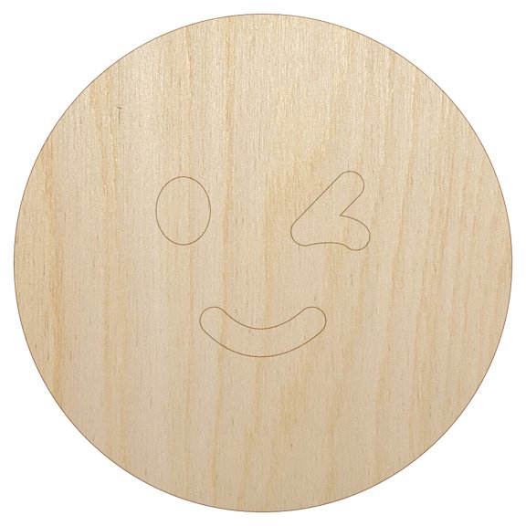 Winking Smiling Face Emoticon Wood Shape Unfinished Piece Cutout Craft DIY Projects - 4.70 Inch Size - 1/8 Inch Thick