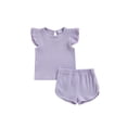thumbnail image 1 of BSongo Baby Shorts Set Solid Color Rib Knit Round Neck Flying Sleeve Tops + High Stretch Shorts Set 3M-3T, 1 of 9