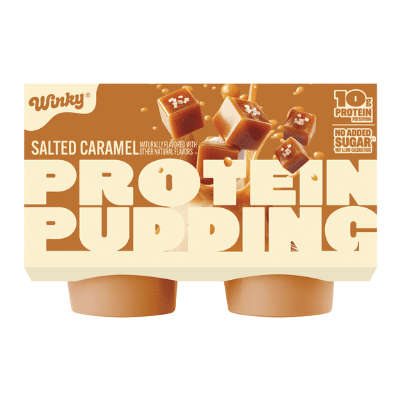 Winky Salted Caramel Protein Pudding, Refrigerated, Plastic Cup, 14oz, 4Pack