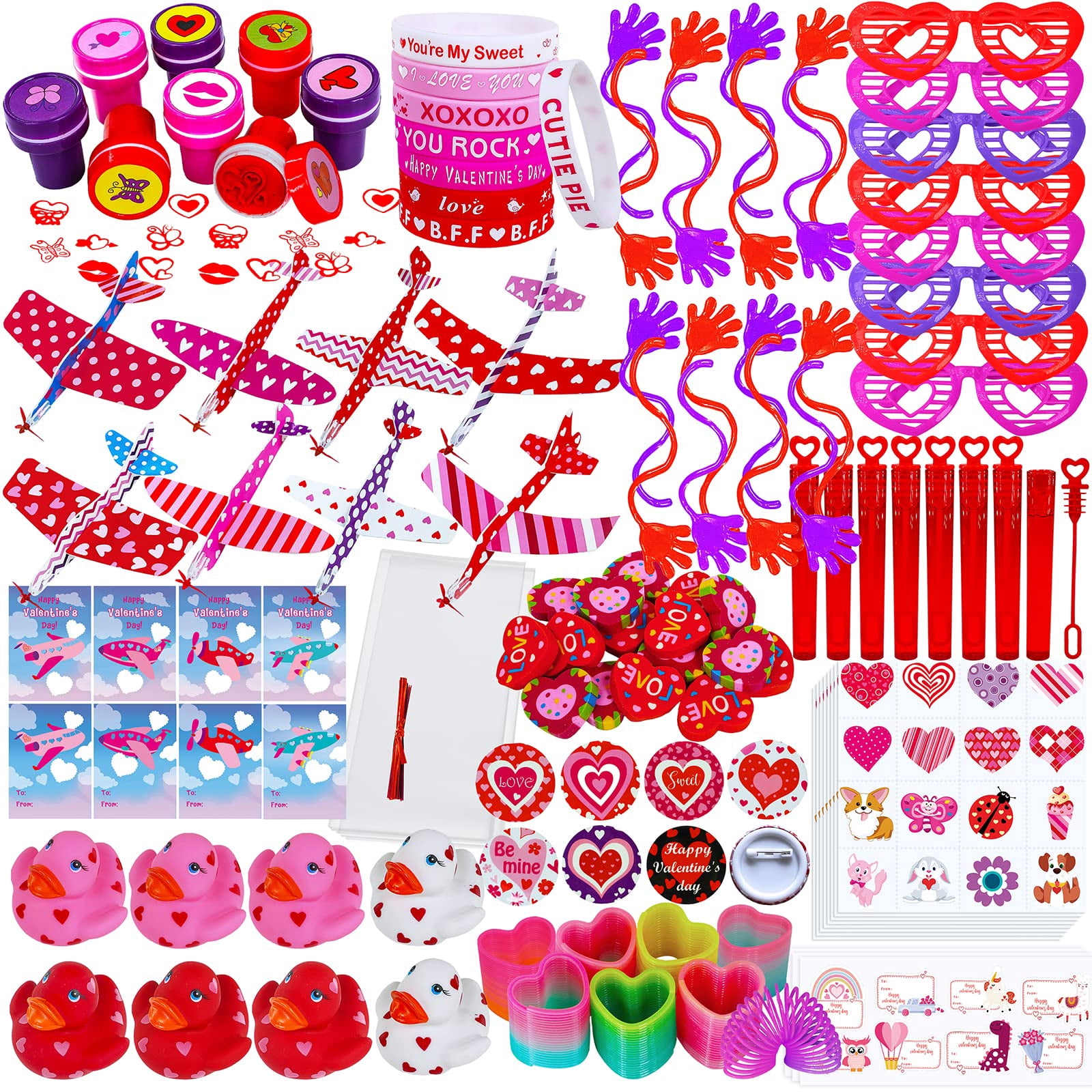 480 Pcs Valentine Heart Stickers Bulk - Glitter Foam Self-Adhesive Craft Hearts, Red Pink White