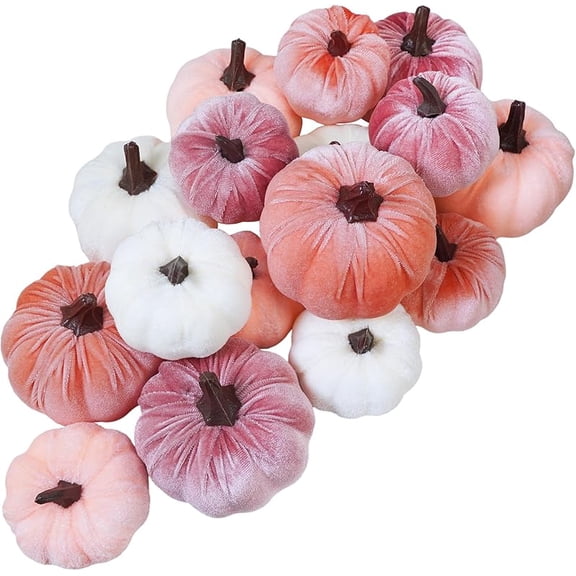 Winlyn 16 Pcs Assorted Small Faux Rustic Harvest Velvet Pumpkins Decorative Rust Orange Gold Olive Gray Fabric Pumpkins Foam Pumpkins Farmhouse Fall Thanksgiving Halloween Table Centerpiece Decor
