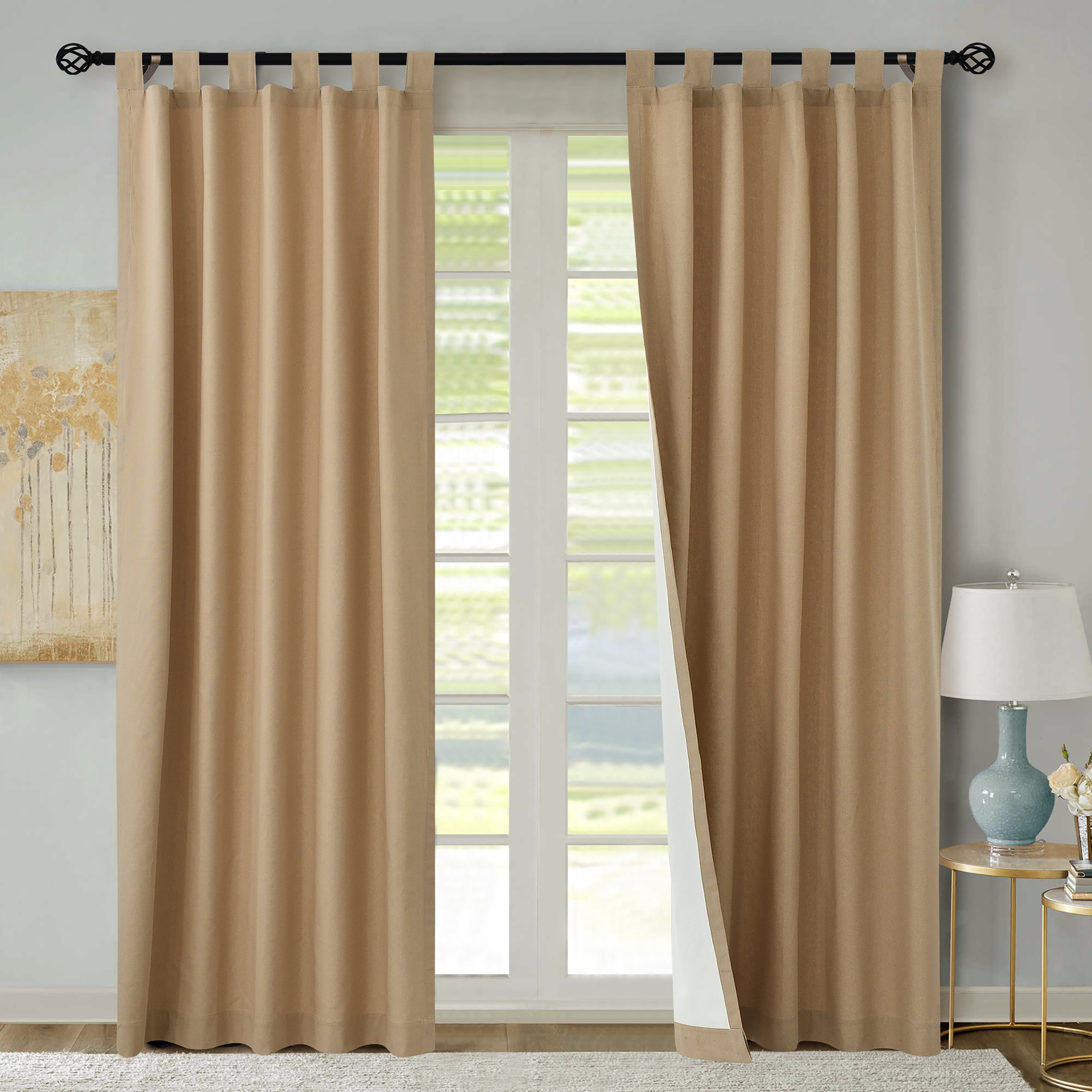 Khaki Cotton Room-Darkening Tab Top Curtain Panel Pair