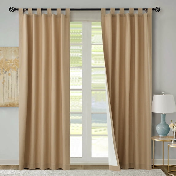 Winmate Insulated Cotton Tab Top Curtain Panel - Pair each 40" x 54" in Khaki