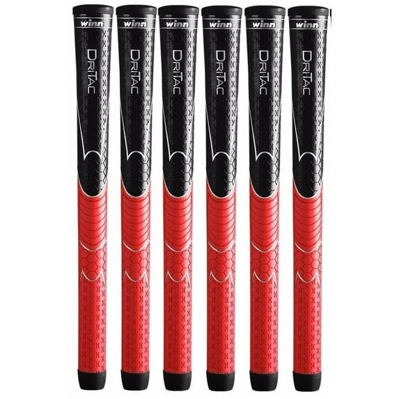 Winn DRITAC AVS Standard Golf Grip Set - Black/Red - Set of 6- Durable Performance