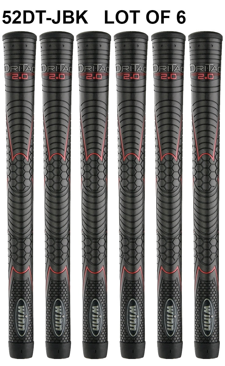 Winn Dri Tac Standard 2.0 Golf Grip -Bundle of 06 Standard Size Golf Grips 52DT-JBK STANDARD SIZE, Jet Black with Red design