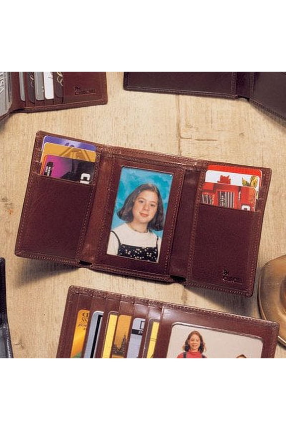 High Polished Aniline Leather Tri-Fold Wallet, Black