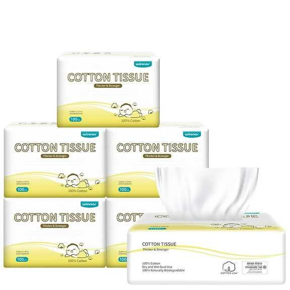 Winner Baby Cotton Dry Wipe 600 Counts 7.87"x 5.9" Unscented Disposable Facial Cotton Wipe for Baby Sensitive Skin