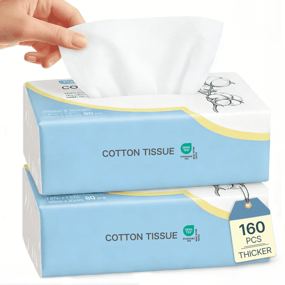 Winner Face Towels, USDA Biobased Disposable Facial Towelettes for Sensitive Skin, 100% Cotton, 160 Count