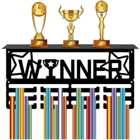 Winner Medal Holder Medal Hanger Medal Rack Display Wall Mounted Hanging Awards with Tro y Shelf 4 Rows Hold 70+ Medals Gift