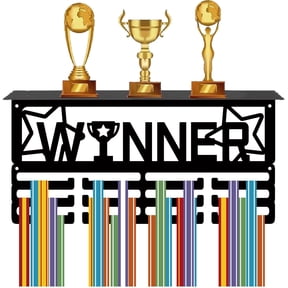 Winner Medal Holder Medal Hanger Medal Rack Display Wall Mounted Hanging Awards with Trophy Shelf 4 Rows Hold 70+ Medals Gift