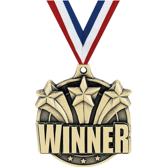 Winner Medals, 2" Gold Diecast Winner Medal Award 50 Pack
