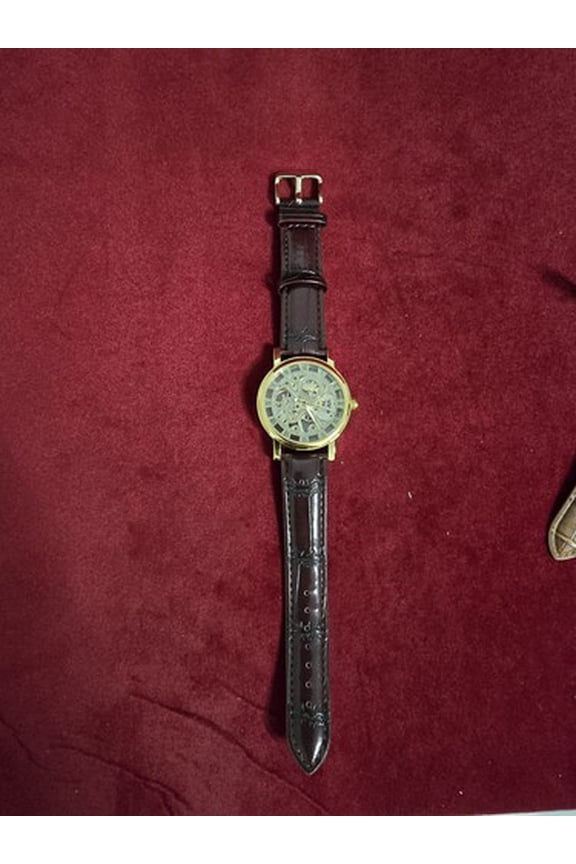 Winner Mens Automatic Mechanical Watch Luxury Analog Windup Leather Burgundy