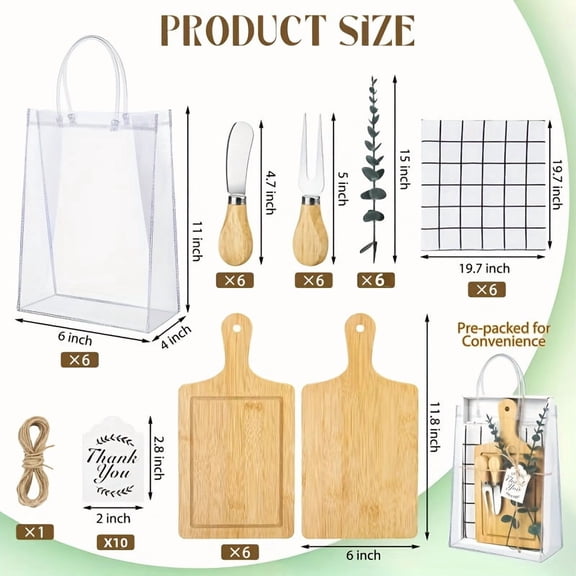 The Winner of The Shower Game Prizes Suit, Square Bamboo Cheese Board Gifts, Equipped with Knives, Spoons, Gift Bags, Kitchen Towels, and Party Gifts for Bridal Shower Guests.