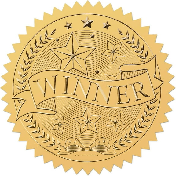 Winner Star Gold Award Stickers Certificates Envelopes Seals 2" Foil Embossed Self Adhesive Round Labels for Invitation Graduation Corporate Diplomas Wedding Gift Wrapping Decor for DIY