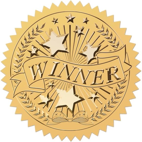 Winner Star Gold Award Stickers Certificates Envelopes Seals 2" Foil Embossed Self Adhesive Round Labels for Wedding Invitation Graduation Corporate Diplomas Gift Wrapping Decor