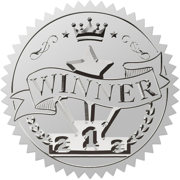 Winner Trophy Star Silver Certificate Embossed Stickers 2" Vintage Foil Seals Self Adhesive Sticker Decor Labels for DIY