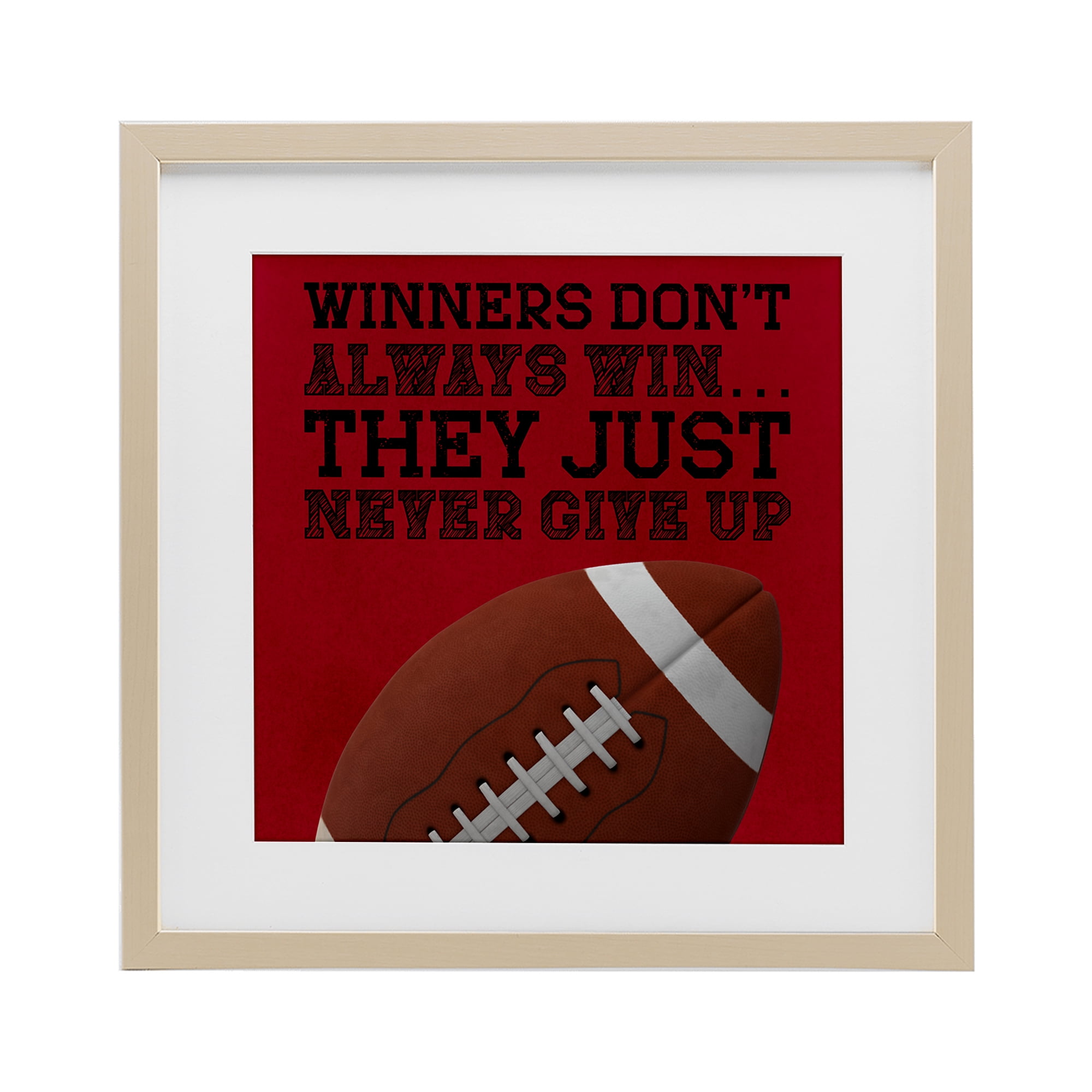 Winners Never Give Up Birch Framed Print Under Glass, design by Marcus Prime