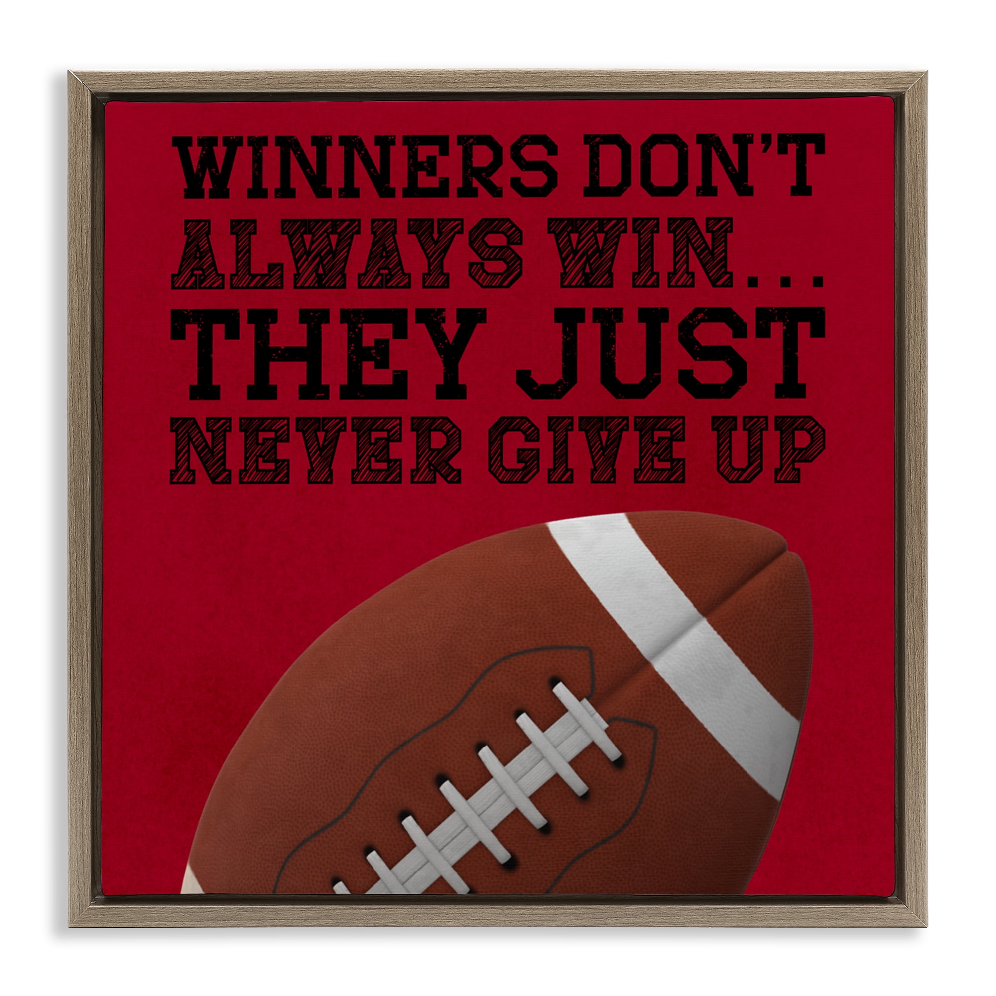 Winners Never Give Up Brown Framed Floater Canvas Wall Art, design by Marcus Prime