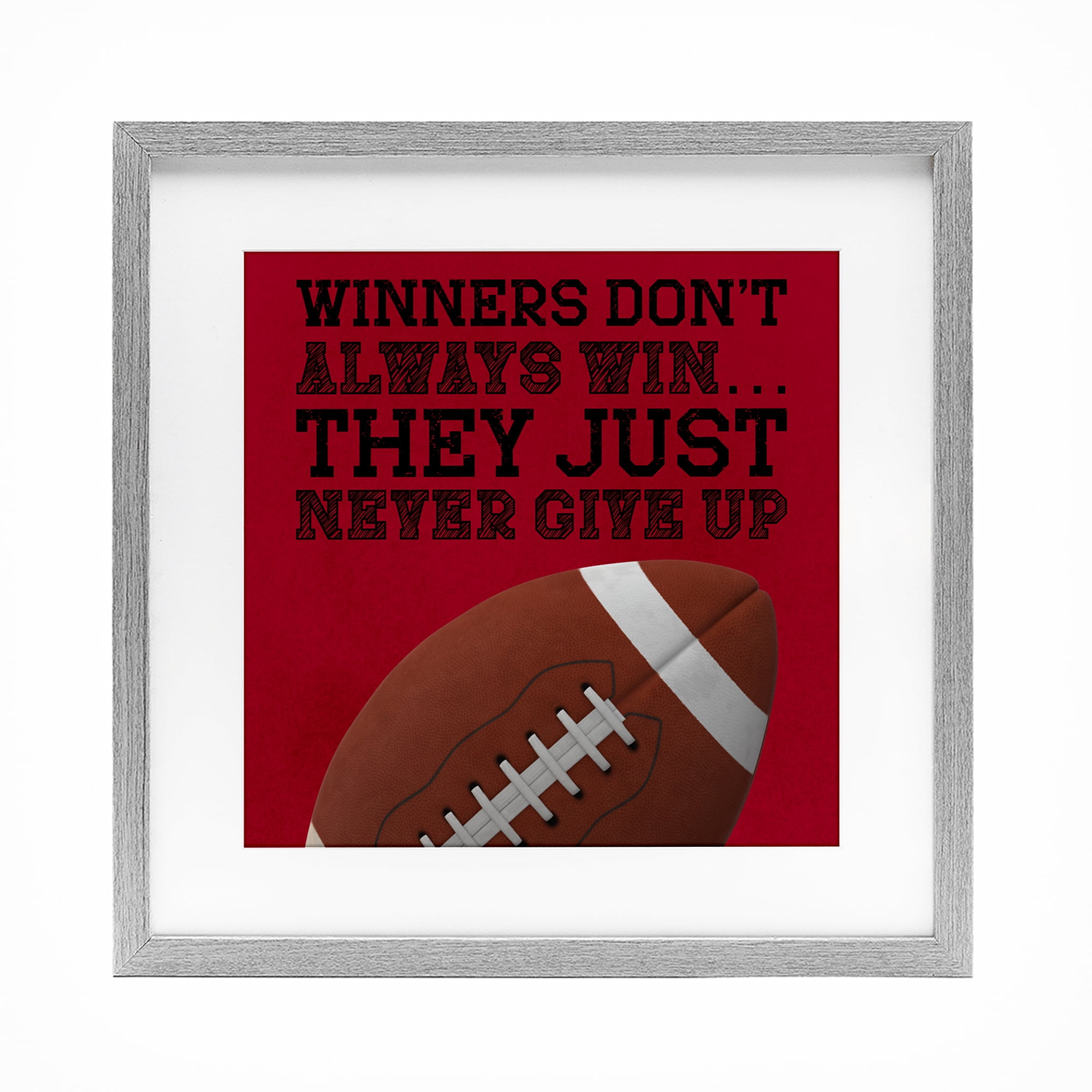 Winners Never Give Up Gray Framed Print Under Glass, design by Marcus Prime