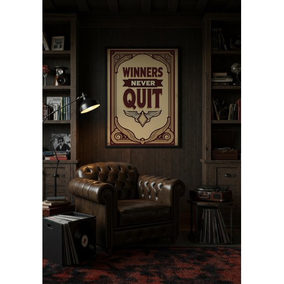 Winners Never Quit Wall Art Print, Unframed Paper Poster 8x10in