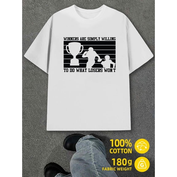 Winners Are Willing mens white 180G 100% Cotton Classic casual T-shirt,street style,summer casual wear,perfect for gift giving Basic Unisex Shirt Cotton tshirts