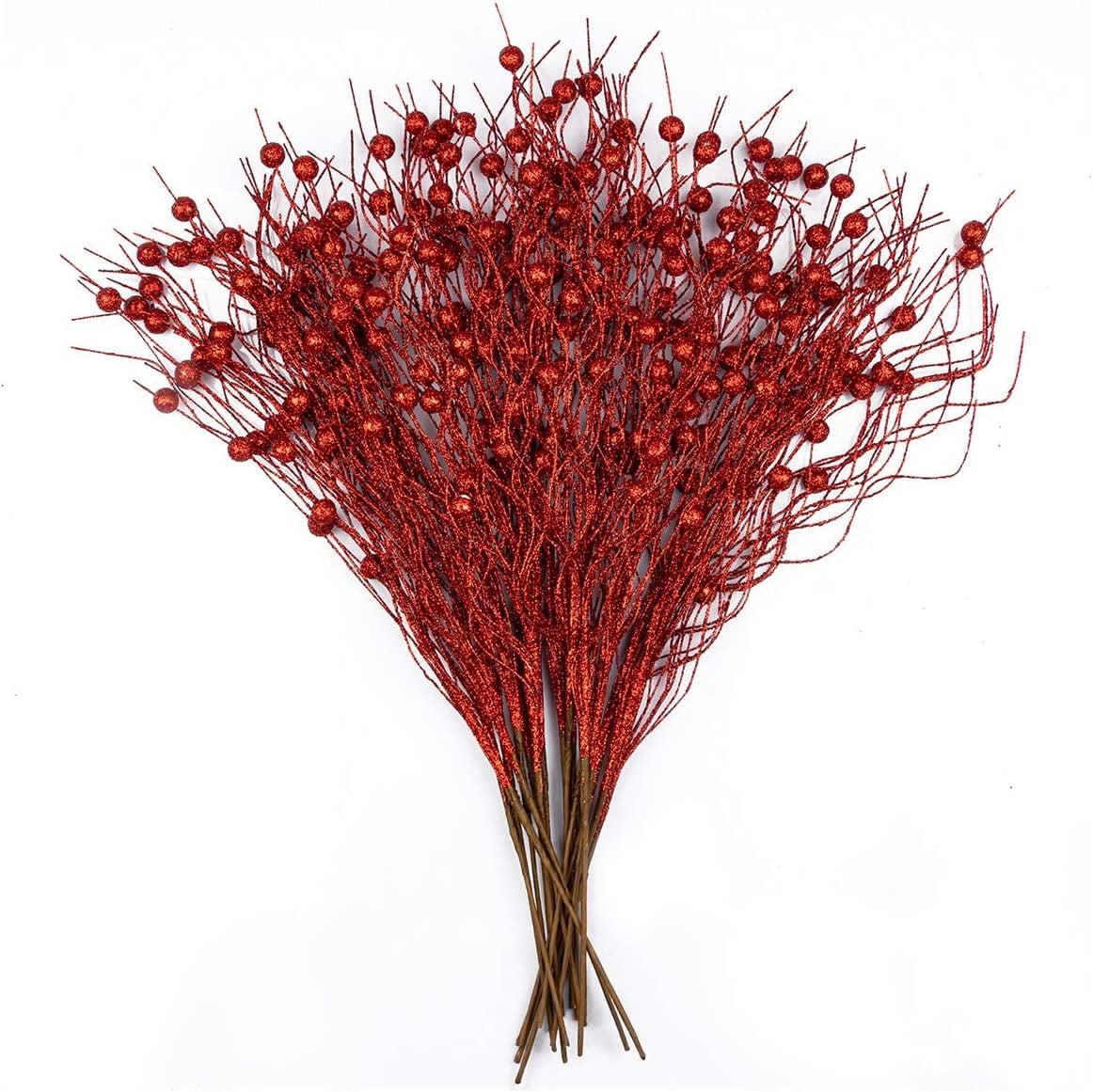 Winnerw Red Christmas Tree Picks Sprays Set of 20 Glittered Twigs Decor