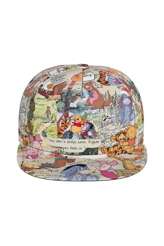 Winnie Bear Poo-h Unisex Flat Brim Cap Adjustable Fitted Hat Baseball Cap for Men Women