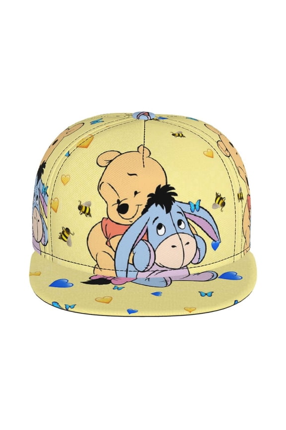 Winnie Bear Poo-h Unisex Flat Brim Cap Adjustable Fitted Hat Baseball Cap for Men Women