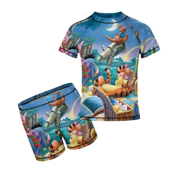 Winnie Boys Rash Guard Set 2 Piece Swimsuits Short Sleeve Bathing Suits with Trunks