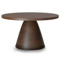 Winnie 30 inch Wide Modern Solid Acacia Round Pedestal Coffee Table in Walnut, Assembled