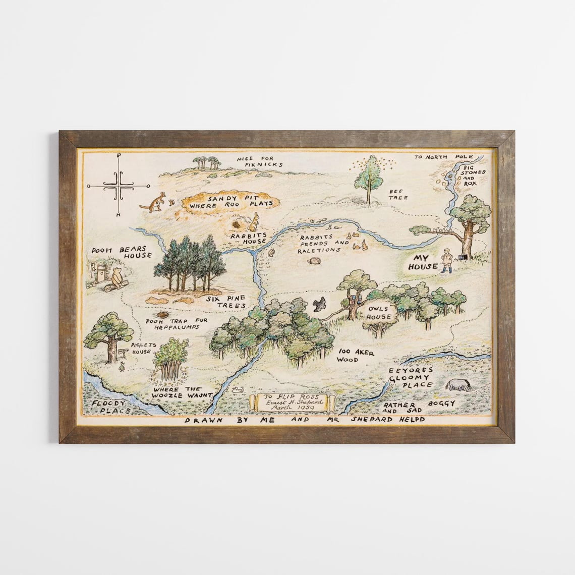 Winnie The Pooh 100 Acre Of Wood Map Illustration, Vintage Kids Room