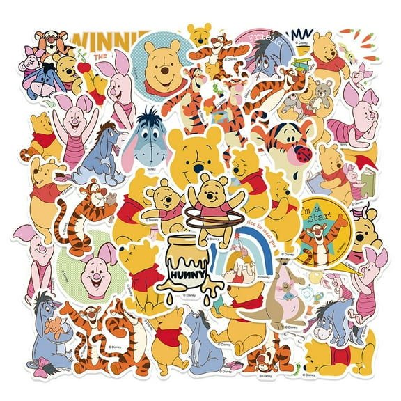 Winnie the Pooh 100 Cartoon Anime Sticker Set - Cute Waterproof Vinyl Stickers for Water Bottles, Luggage, Bicycles, Cars, Gifts, Suitable for Kids, Teens, Adults