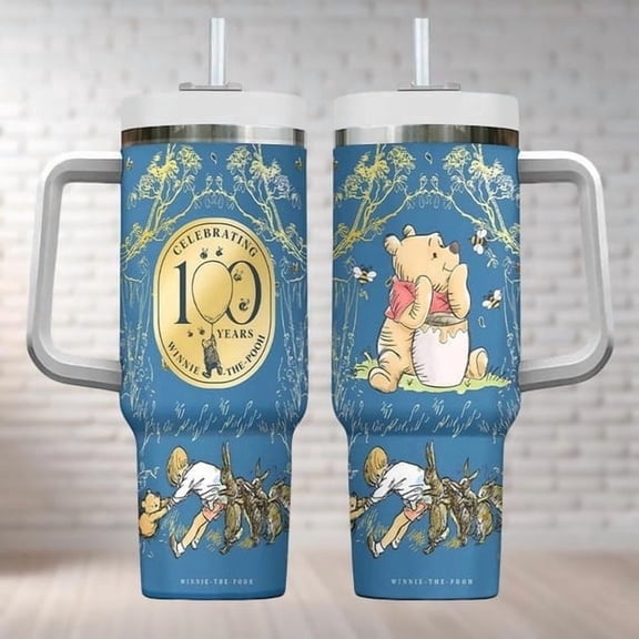 Winnie Pooh 100th Anniversary Tumbler 40oz, Pooh Insulated Tumbler, 100 Years Friendship Tumbler, Disneyland Cup, Disneyworld Tumblers