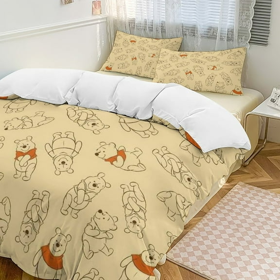 Winnie The Pooh 3 Piece Bedding Set Cartoon Comforter Set Cute Duvet Cover Sets Super Soft Aldult Bedding Set Kids Bedroom Gifts,1 Duvet Cover with 2 Pillowcases 79"x90"