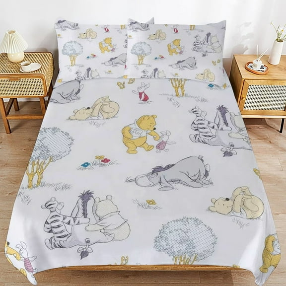 Winnie The Pooh 3 Piece Bedding Sets for Boys Girls Teens, Cartoon Soft Kids Duvet Cover with 2 Pillowcases, All Season Comforter Covers Bedroom Decor Gift, 90"x90"