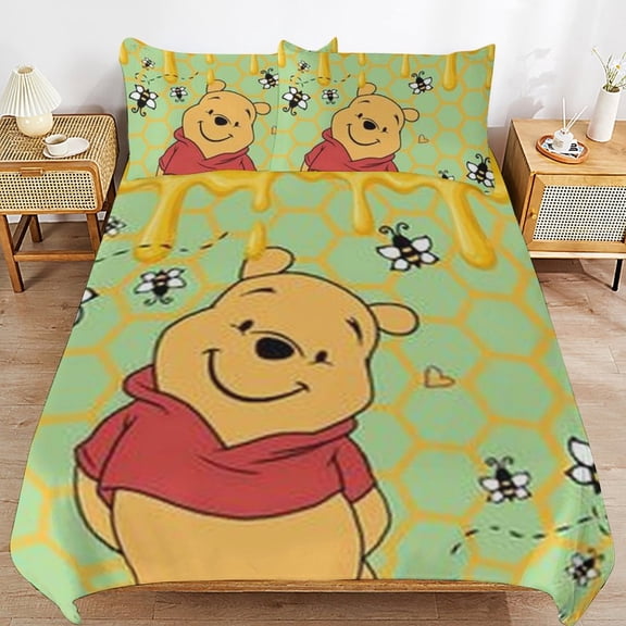 Winnie The Pooh 3-Piece All Season Bedding Set, Comforter Set with Pillow Shams for Bedroom & Dorm Decor, Ideal Gifts for Women Men Teens Friends Family