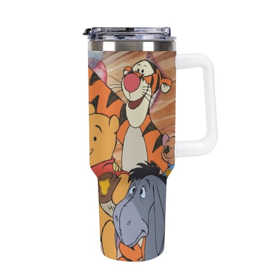 Winnie The Pooh 40 Oz Tumbler with Handle And Straw Lid Insulated Tumblers Cups with Lids Straws Double Wall Vacuum Stainless Steel Travel Mug, Gifts for Men Women Boys Girls