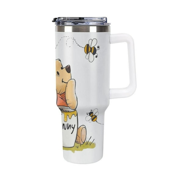 Winnie The Pooh 40oz Large Capacity Car Cup Tumbler with Handle And Straw Lid, Insulated Stainless Steel Double Wall Vacuum Travel Mug, Leak-proof Large Capacity Car Cup,Cupholder Friendly