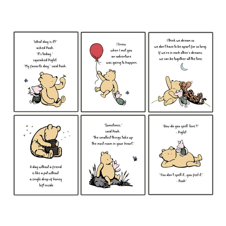 Winnie the Pooh Art Prints, Classic Milne Quote Posters, Baby