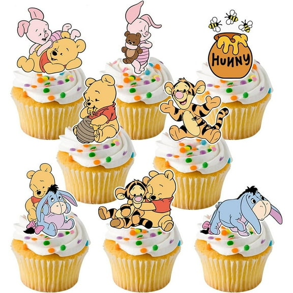 Winnie Pooh Cake Toppers Cupcake Toppers 24PCS, Birthday Party Decoration Cake Decorations for Party Supplies
