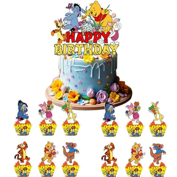 Winnie Pooh Cake Toppers Cupcake Toppers 25PCS, Birthday Party Decoration Cake Decorations for Winnie Pooh party Supplies