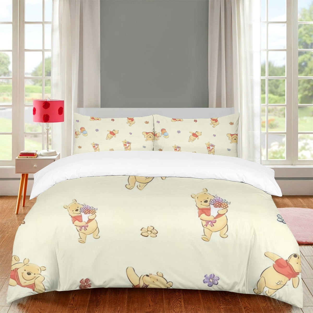 Winnie The Pooh Cartoon 3 Piece Sheet Set Breathable Duvet Cover with 1 ...