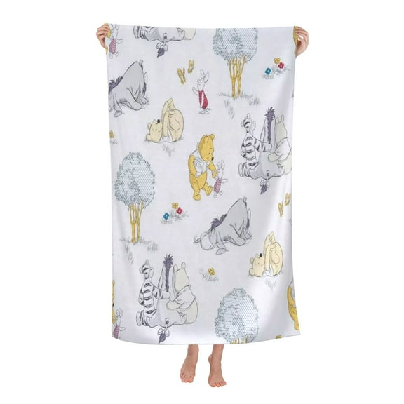 Winnie The Pooh Cartoon Beach Towel, 52x32 inch Absorbent Quick Dry Towels for Travel Sports, Lightweight Soft Microfiber Swim Pool Bath Towel for Adult Boys Girls