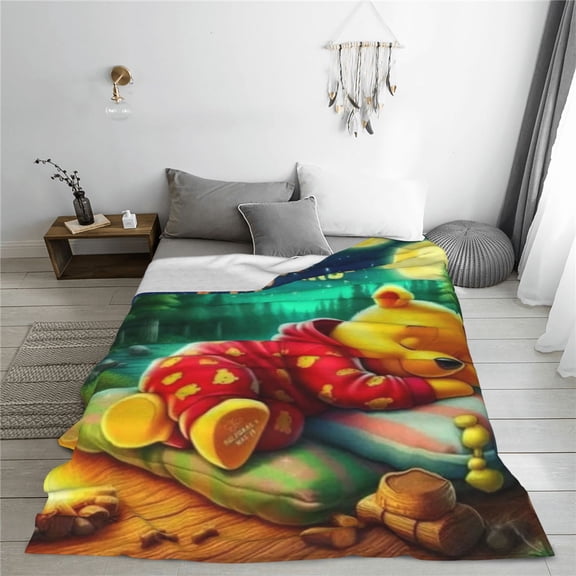 Winnie The Pooh Cartoon Printing Throw Blanket, All Seasons Flannel Fleece Blanket, Soft & Warm Plush Blankets for Couch Sofa Bed Camping Travel, 40"x30"