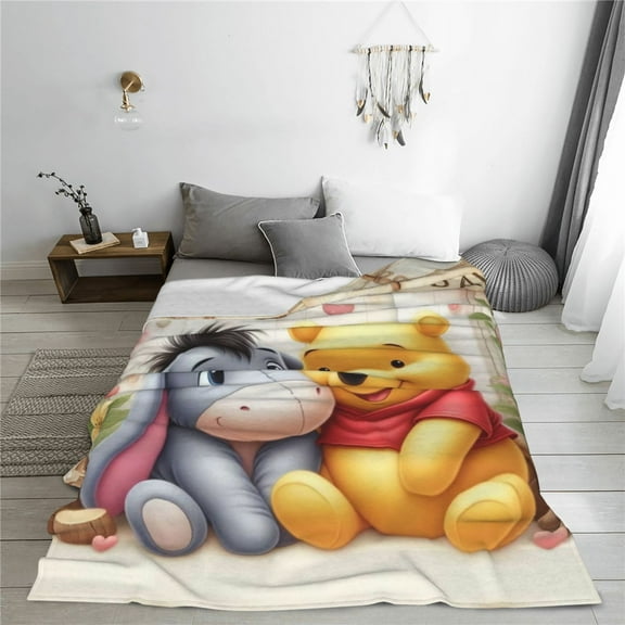 Winnie The Pooh Cartoon Printing Throw Blanket, All Seasons Flannel Fleece Blanket, Soft & Warm Plush Blankets for Couch Sofa Bed Camping Travel, 40"x30"